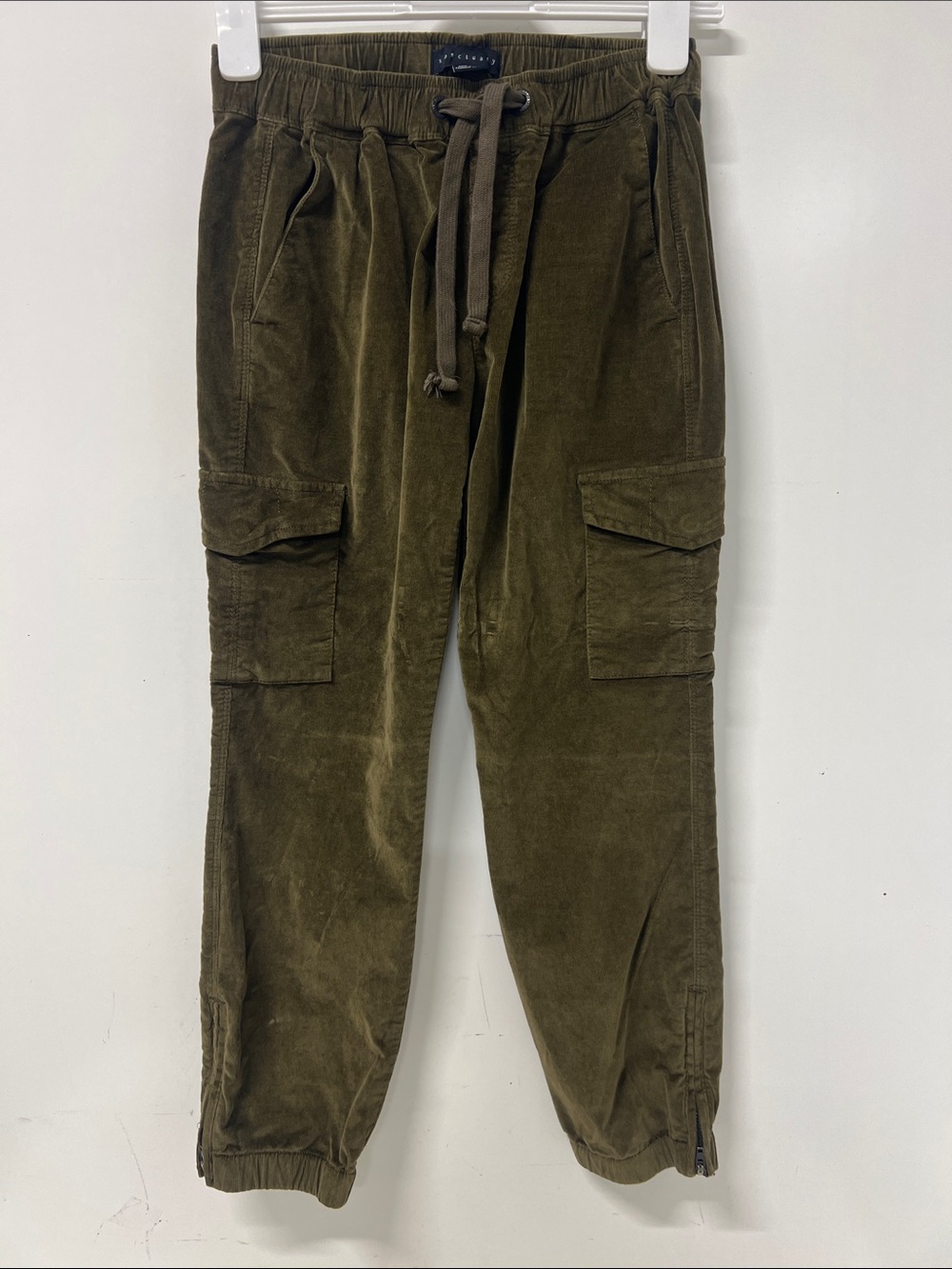 Sanctuary Cargo Pants Fine Corduroy XS Olive  Green Jogger w/Zipper at Ankle